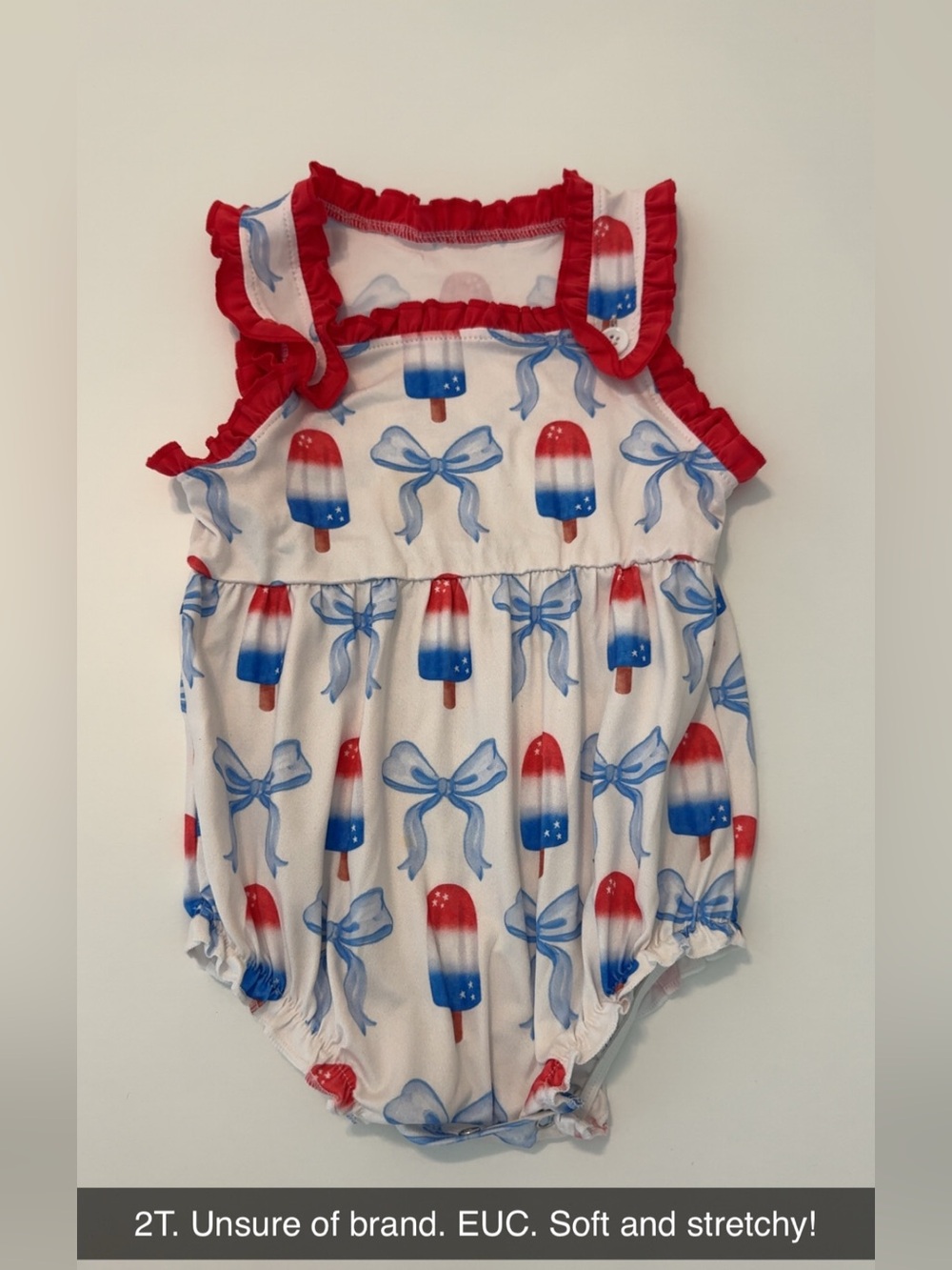 Red White & Blue Popsicle Romper with Ruffle Trim